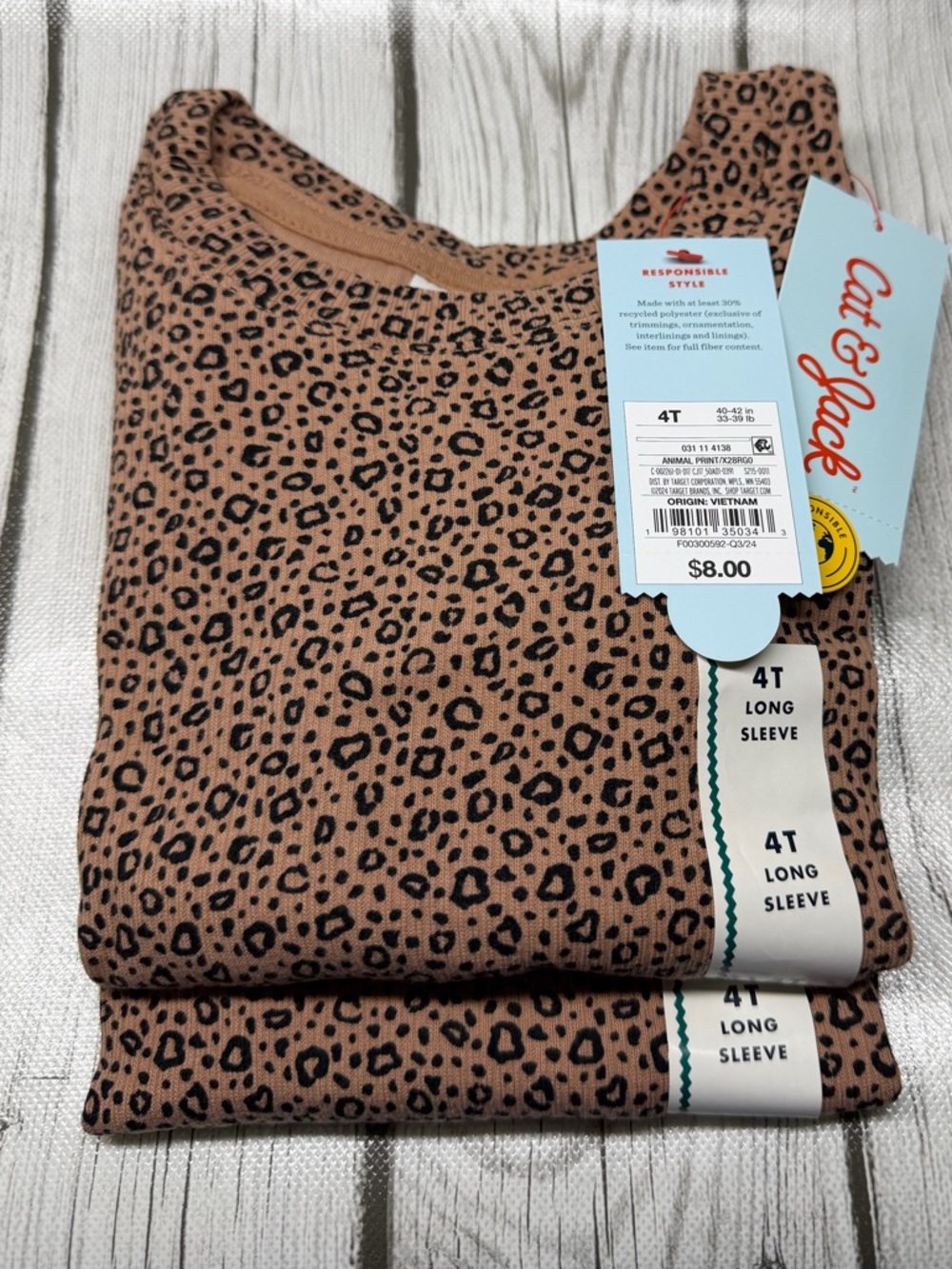 BRAND NEW 2 Shirts-Cat & Jack 4T Cheetah Print Toddler Long Sleeve Shirt